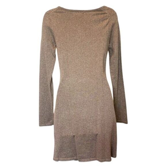 Express Metallic Ruched Sparkle Mini Dress Small Glitter Stretch Holiday Party - Picture 3 of 9